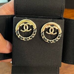 CHANEL Lambskin Chain CC Stud Earrings in Gold